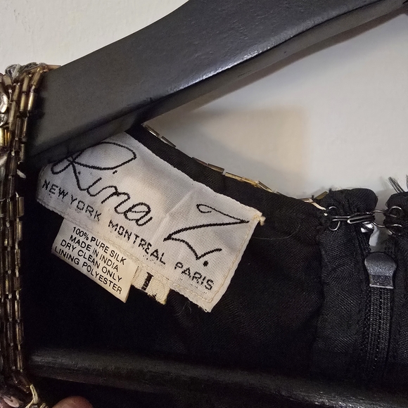 Elegant Black Beaded Midi Dress 100% Silk with Gold And Silver Trim - Picture 5 of 7